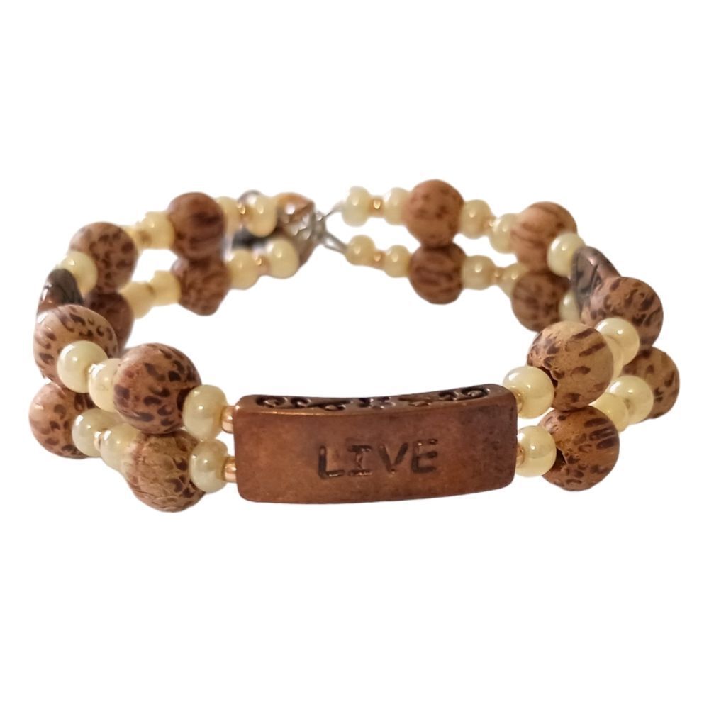 LIVE Beaded Bracelet Memory Wire Adjusts Bangle Cross Religious Inspirational - Picture 4 of 16